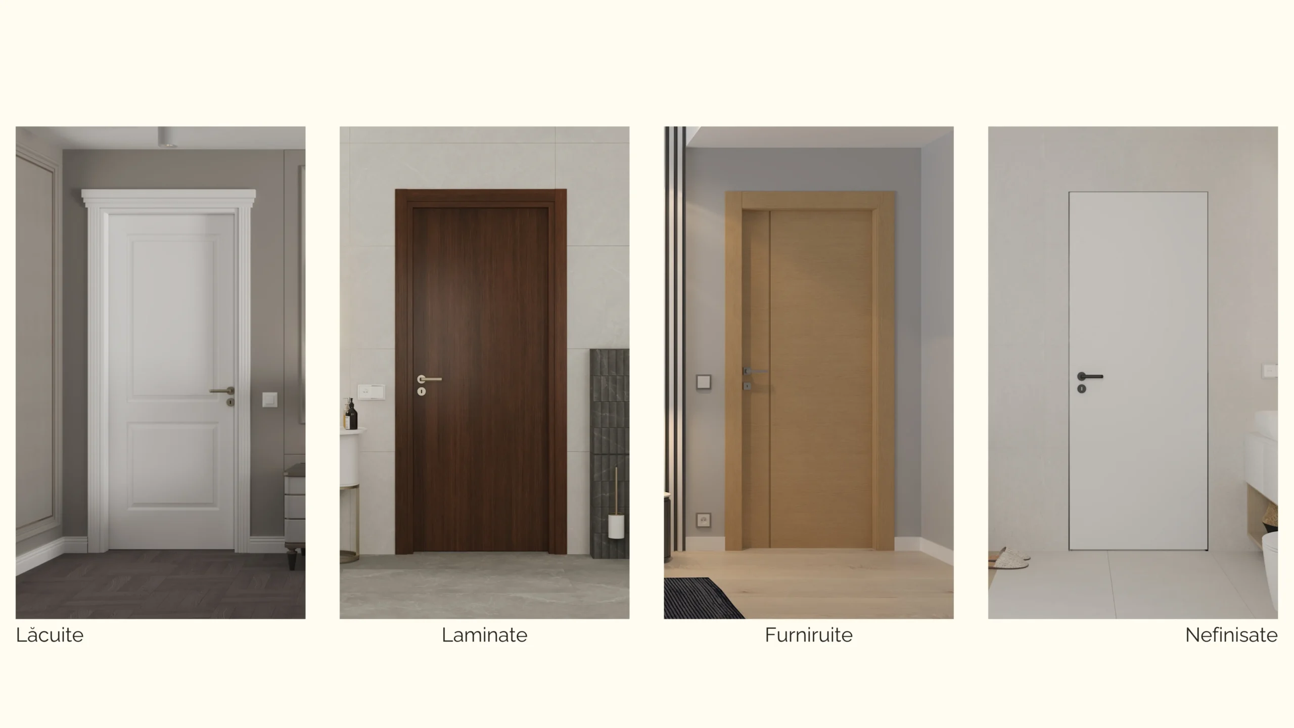 Cum alegi între diverse tipuri de finisaje pentru uși: Lăcuite, laminate, furniruite sau nefinisate?